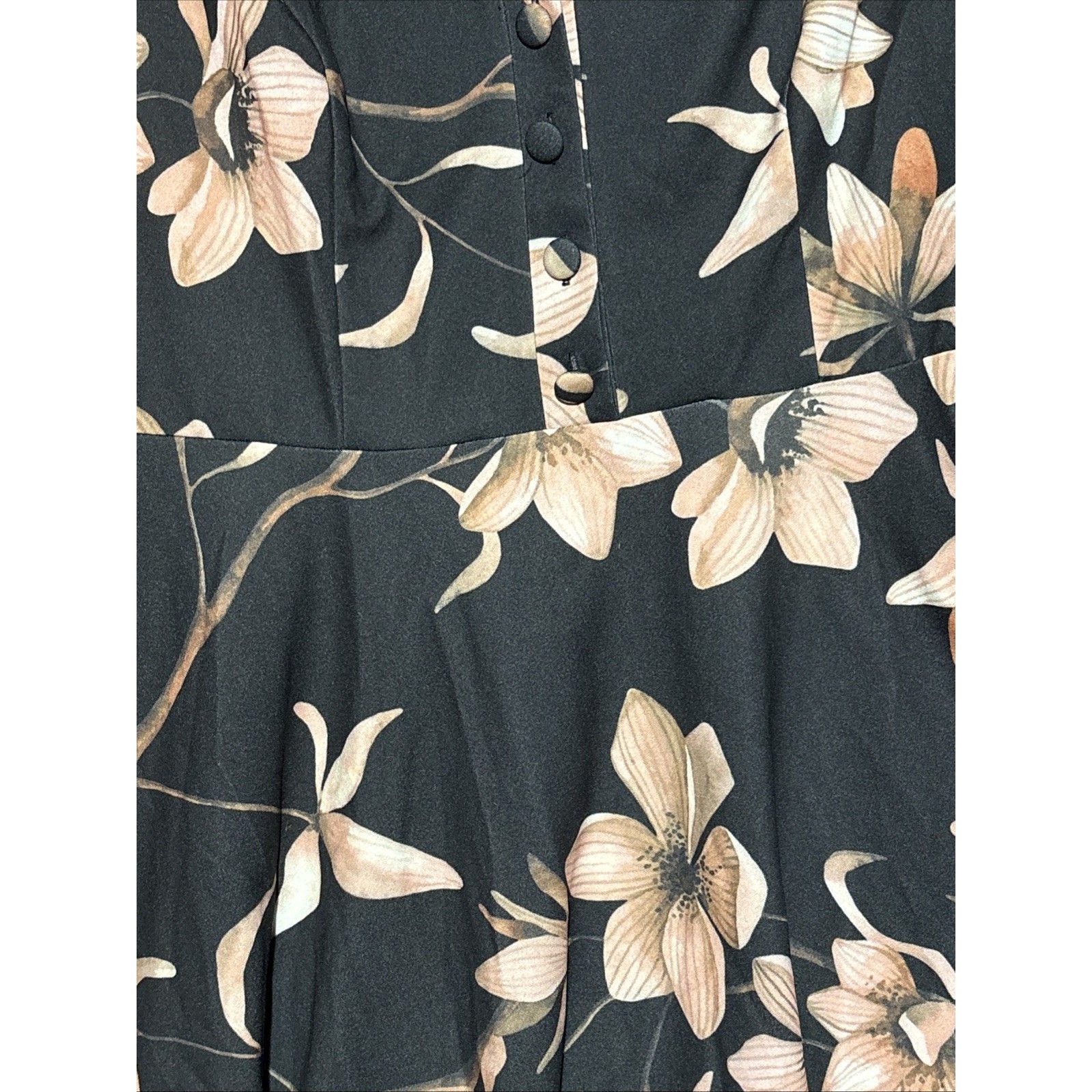 Wedtrend Large Black Floral Short Sleeve Fit & Flare Dress Vintage Look Collar — image 2 of 5
